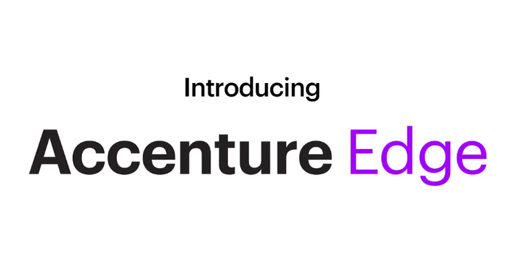 Das Bild zeigt eine Textgrafik zur Einführung des Angebots "Accenture Edge", mit hervorgehobenem Produktnamen durch kontrastreiche Typografie in Schwarz und Violett.